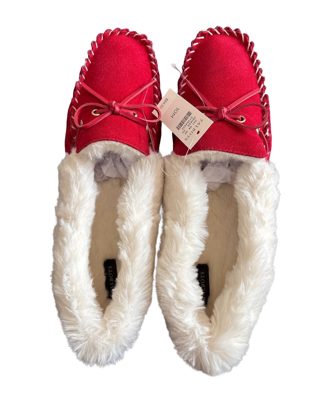 Talbots Red Suede Faux Fur Lined Moccasin Slippers